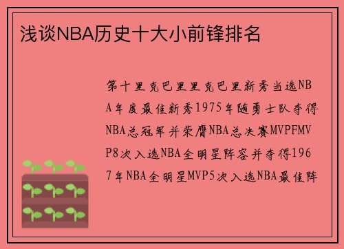 浅谈NBA历史十大小前锋排名